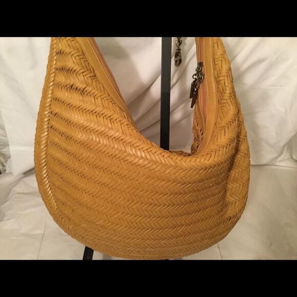 DONALD J PLINER Yellow Woven Leather Crescent Hobo - Picture 4 of 9